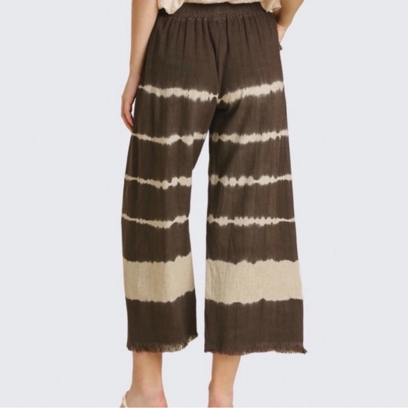 Umgee Tie-Dyed Linen Capri pants. Dark grey & cream. Sz Med - Picture 4 of 9